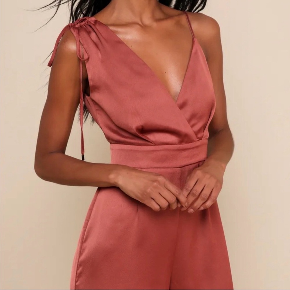 Renamed Look of Luxe Rust Satin Jumpsuit Wide Leg Size Small - Picture 7 of 13